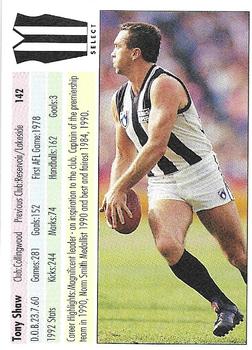 1993 Select AFL #142 Tony Shaw Back